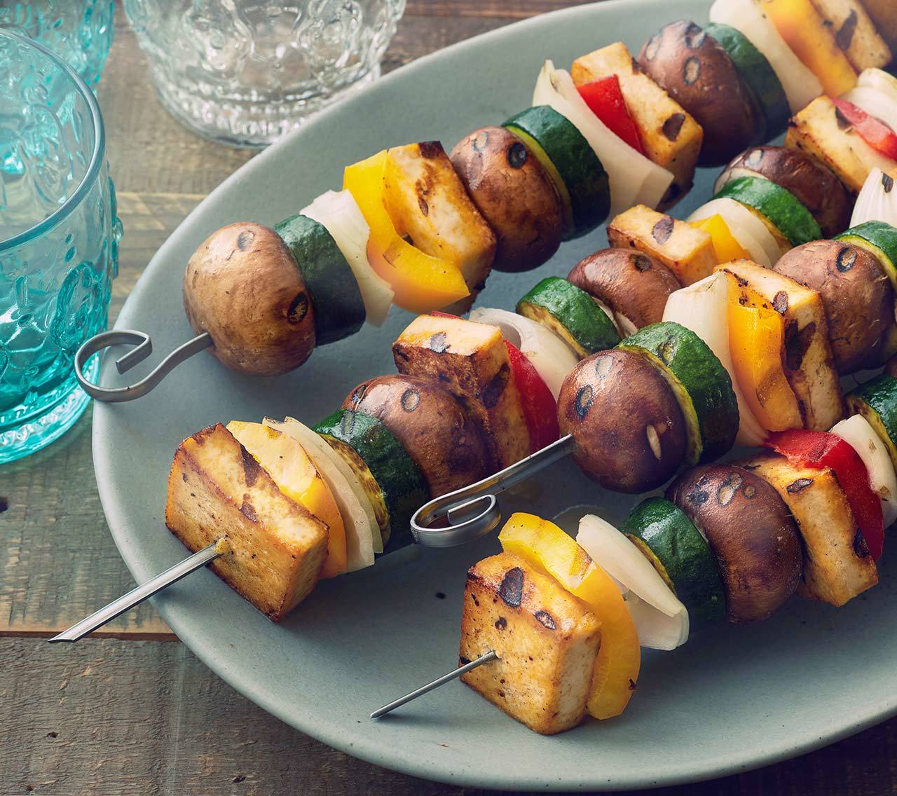 recipe image Lemon-Herb Grilled Tofu & Veggie Kabobs
