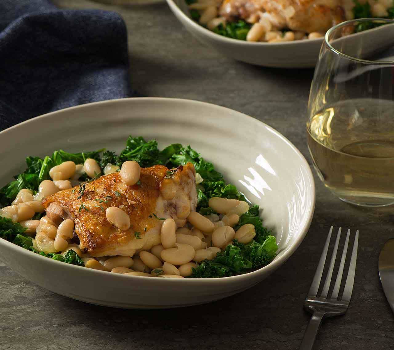 recipe image Braised Chicken with White Beans & Kale